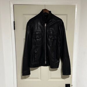 Men's ALLSAINTS Black Leather Jacket, size Extra Large